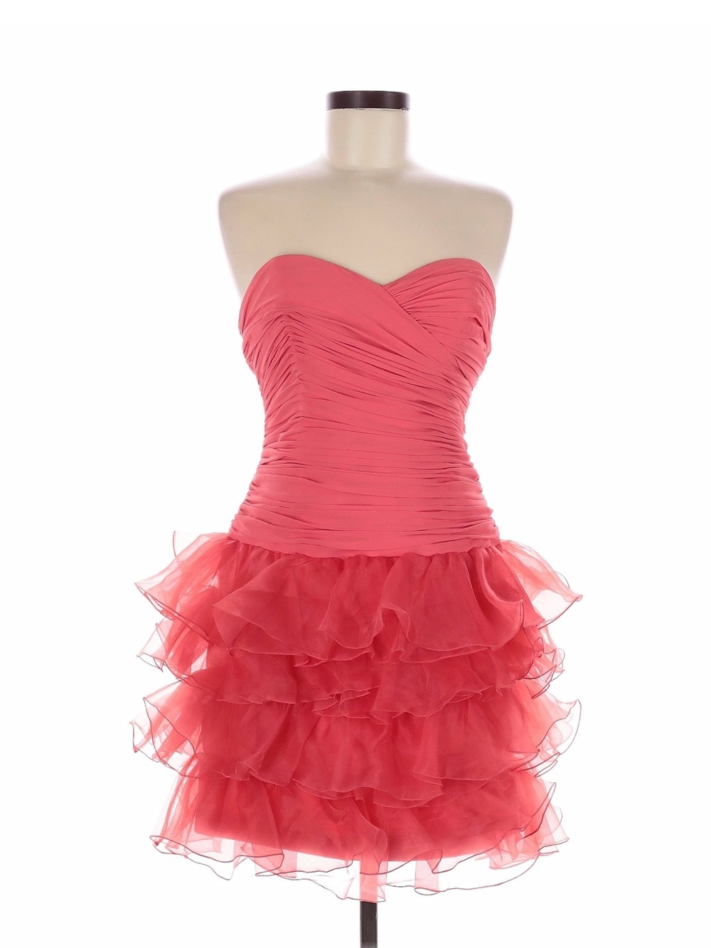 David's Bridal Strapless Coral Ruffle Cocktail Dress